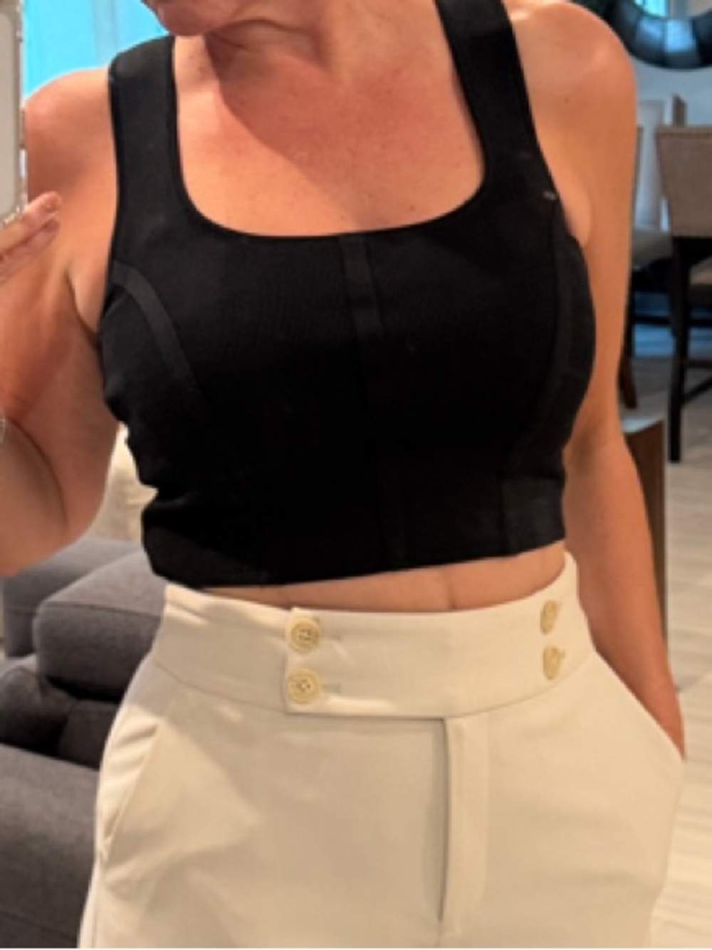 Cropped Square-Neck Wide Strap Tank Top in Black